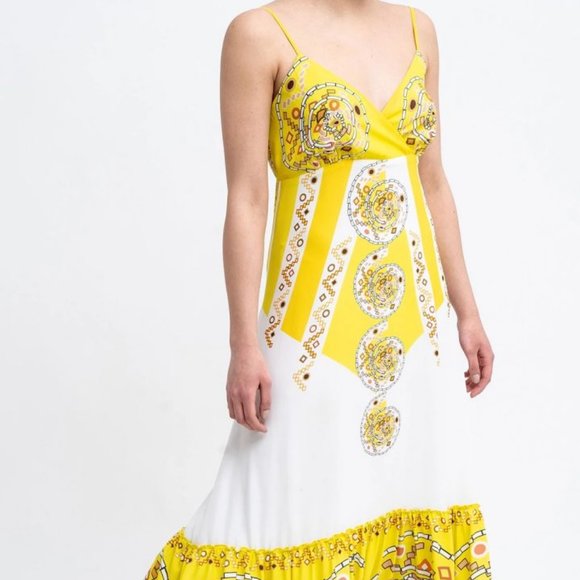 NWT Womens Jollia Summer in the City Dress Yellow White Sleeveless Sundress S * - Picture 2 of 16